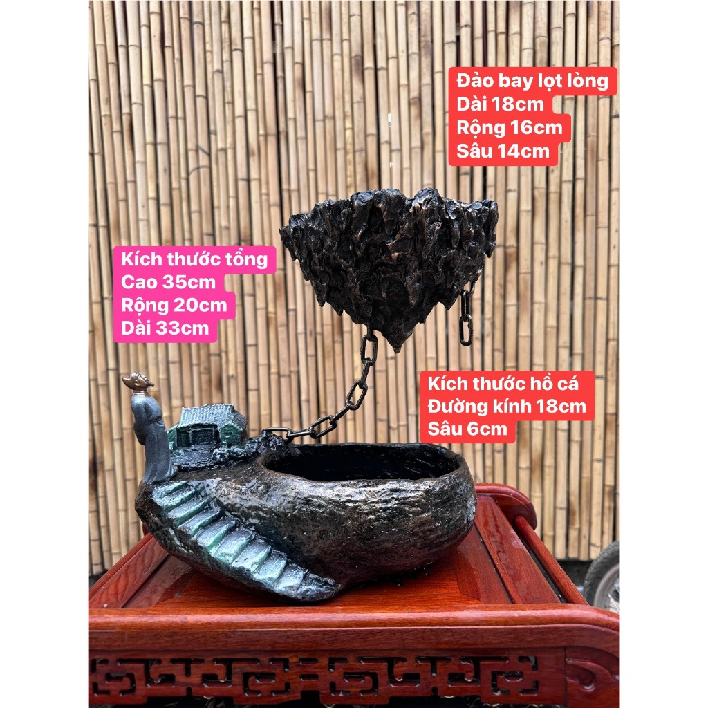 Set of landscape island flying on pebbles - can drop fish (kt35x20x33) - Bon wrong pots, apricot, peach, kumquat