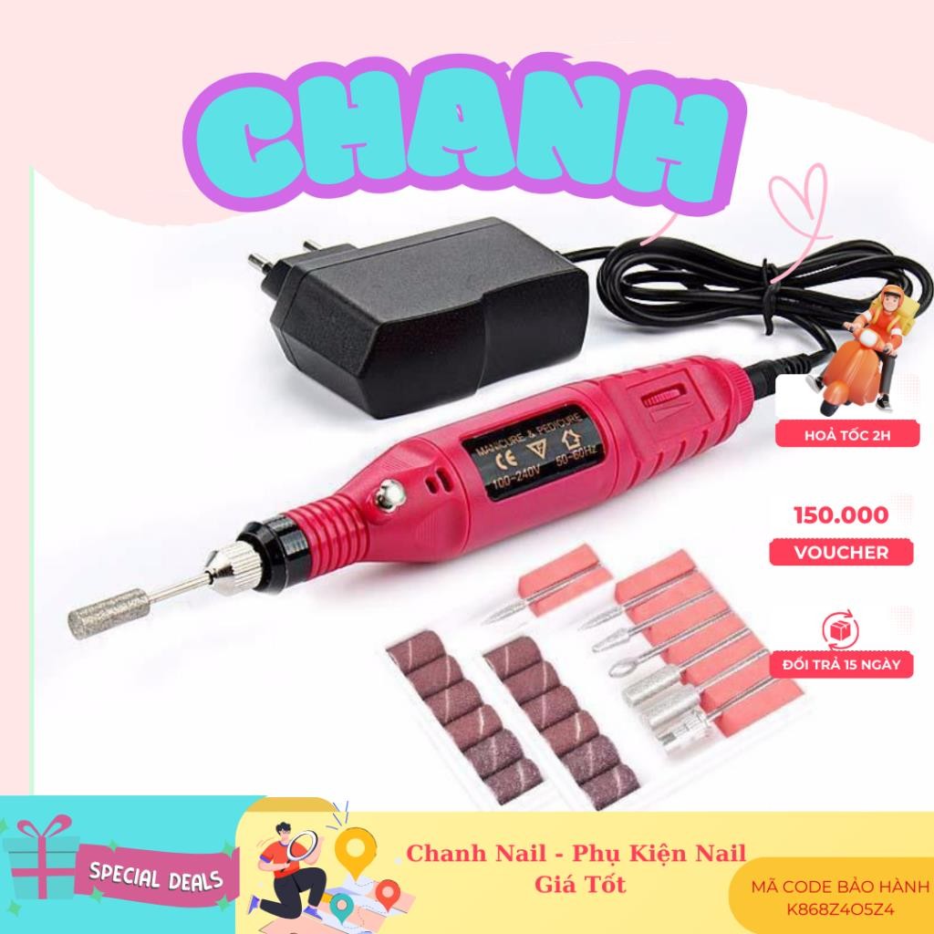 Máy Mài Móng Cầm Tay  Mini, NHỎ GỌN TIỆN LỢI, TẶNG KÈM HỘP ĐẦU MÀI CHANH NAIL