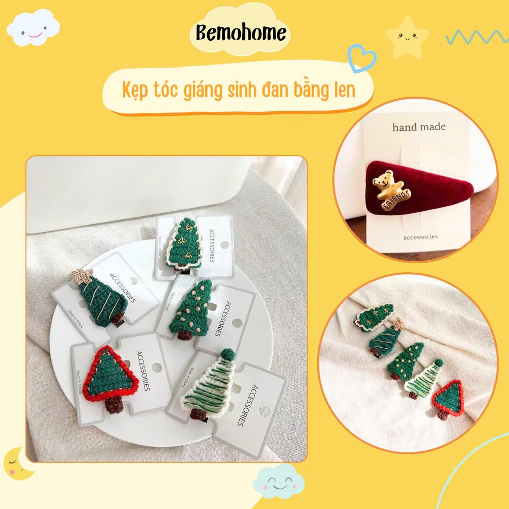 [HÀNG CÓ SẴN] Kẹp Tóc Giáng Sinh Hình Cây Thông Đan Bằng Len Dễ Thương Cho Bé Gái