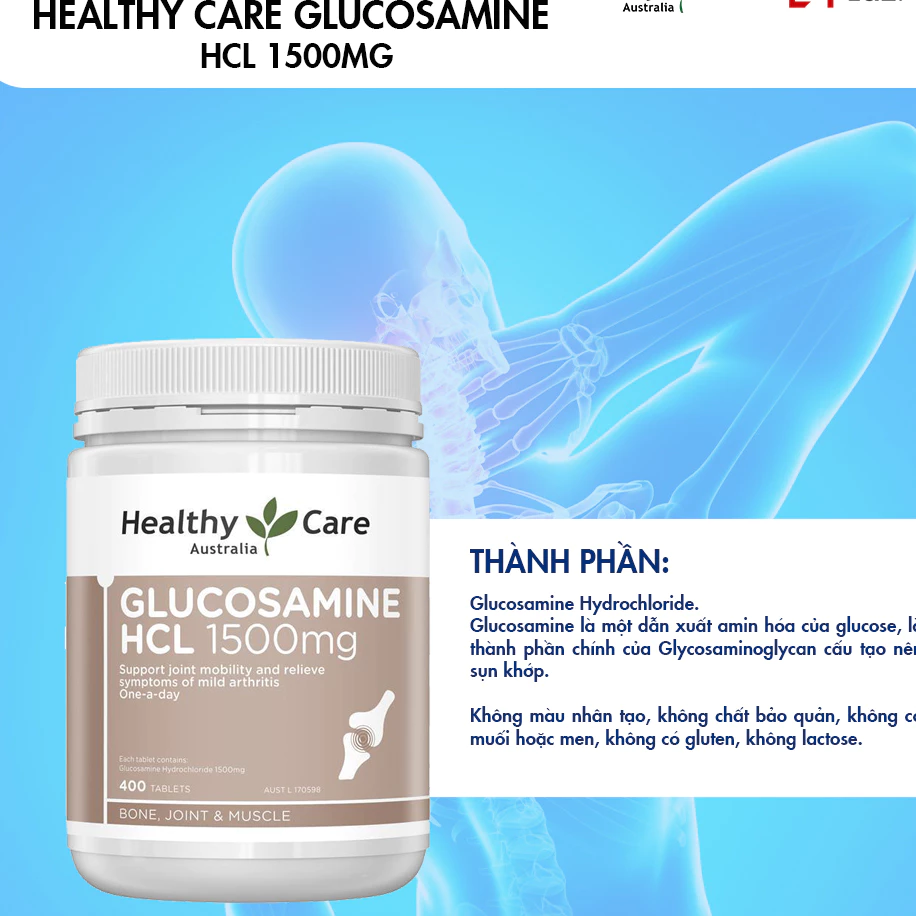Viên uống bổ xương khớp Healthy Care Glucosamine HCL 1500mg 400 viên