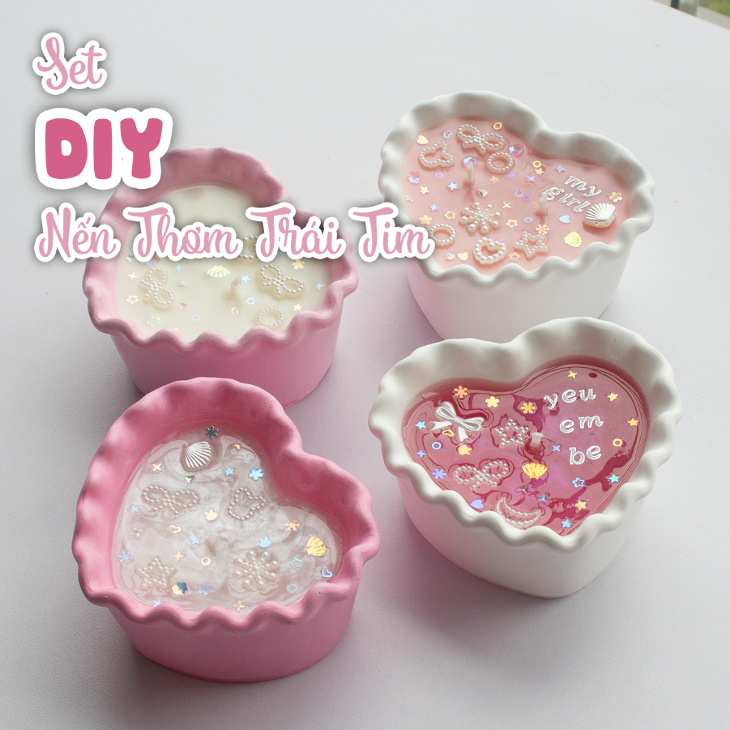 Set DIY Candle scented heart super pretty self -made - Valentine gifts, 8/3 Gifts International Women with scented candles