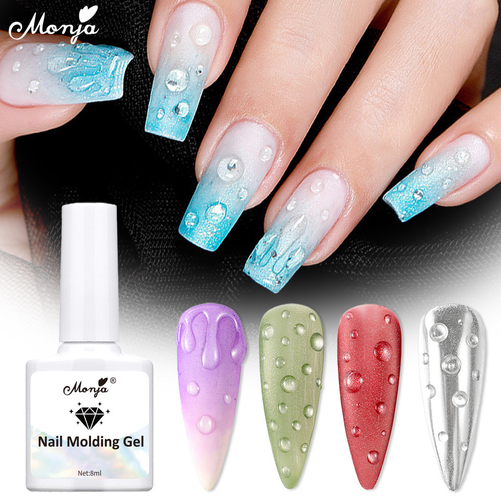 Monja 8ml Gel đúc móng tay nghệ thuật siêu bền 3D Gel thả nước No-Wipe Magic Mirror Powder Keo kim cương giả Gel đúc Dụng cụ làm móng tay