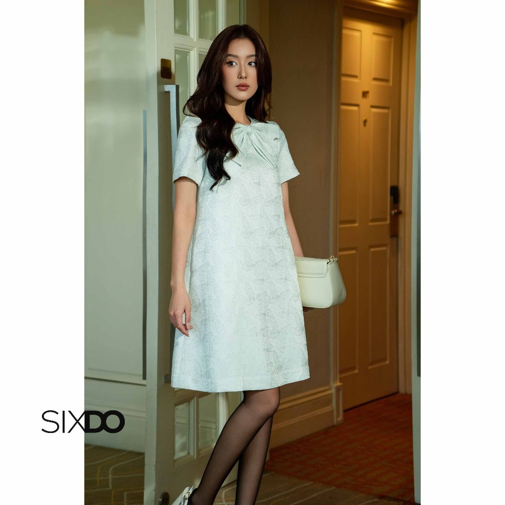 Light Green Nuggets Bow-Tie Brocade Mini Dress)