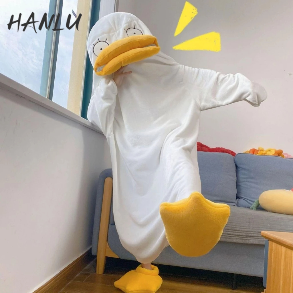 Hanlu a one -piece pajamas printed with funny white ducks for men and women