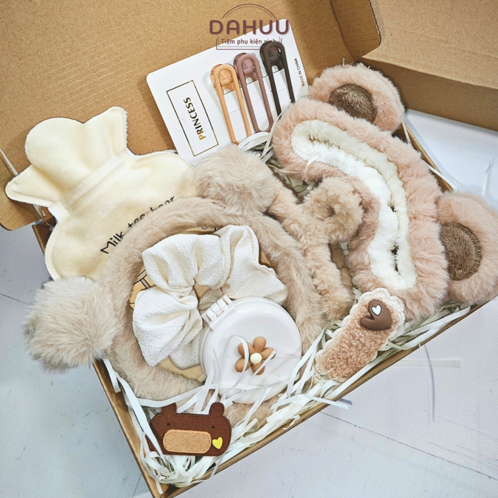 Gift Gift Girl brown dahuu set gifts cute vintage hair accessories with straw box [with cards]