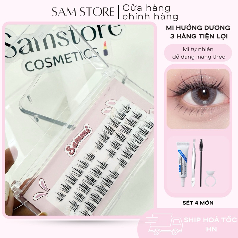 [Tặng kèm keo nhíp] Lông mi giả nối điểm Sammi Anime hộp 3 hàng tiện lợi mi tự nhiên