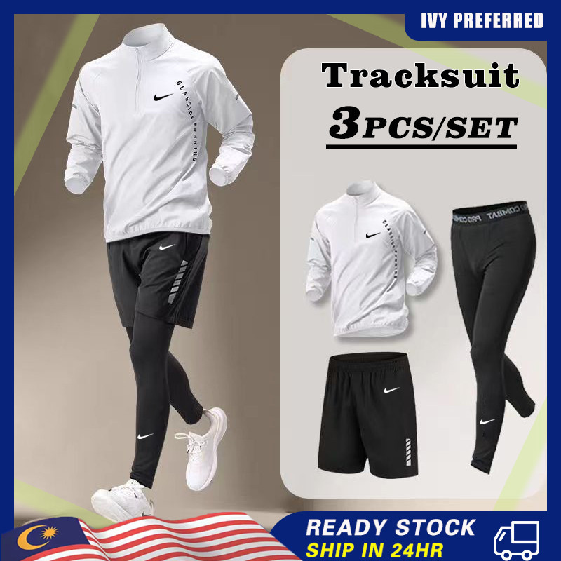 3 pieces / set of men's sports clothes suitable for long sleeves of sports long sleeves of shorts shorts in the middle of the men's jogging exercise gym to work on tracksuit