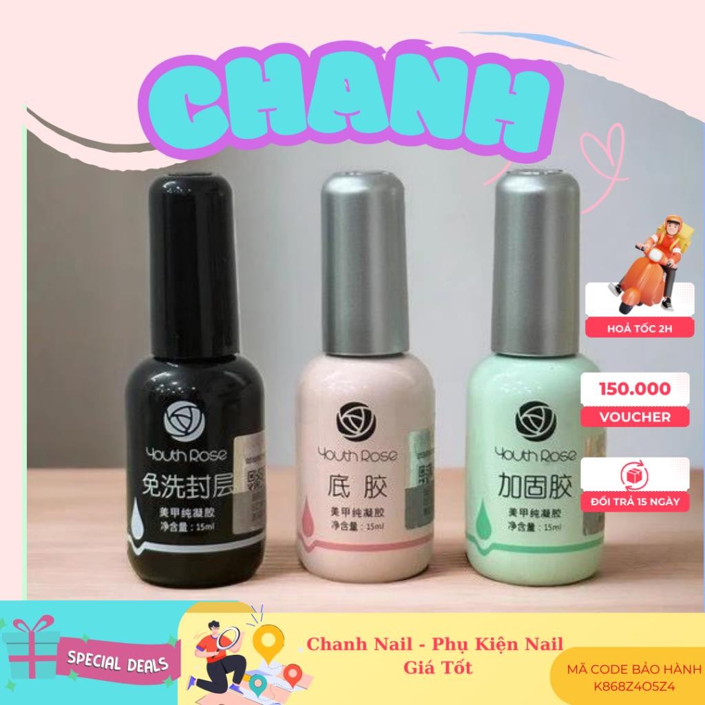 Base Top cứng móng Hoa Hồng, Sơn Base Top Gel Cứng Móng Gel Hoa Hồng Chai 15ml Sơn Liên Kết Sơn Bóng Gel CHANH NAIL