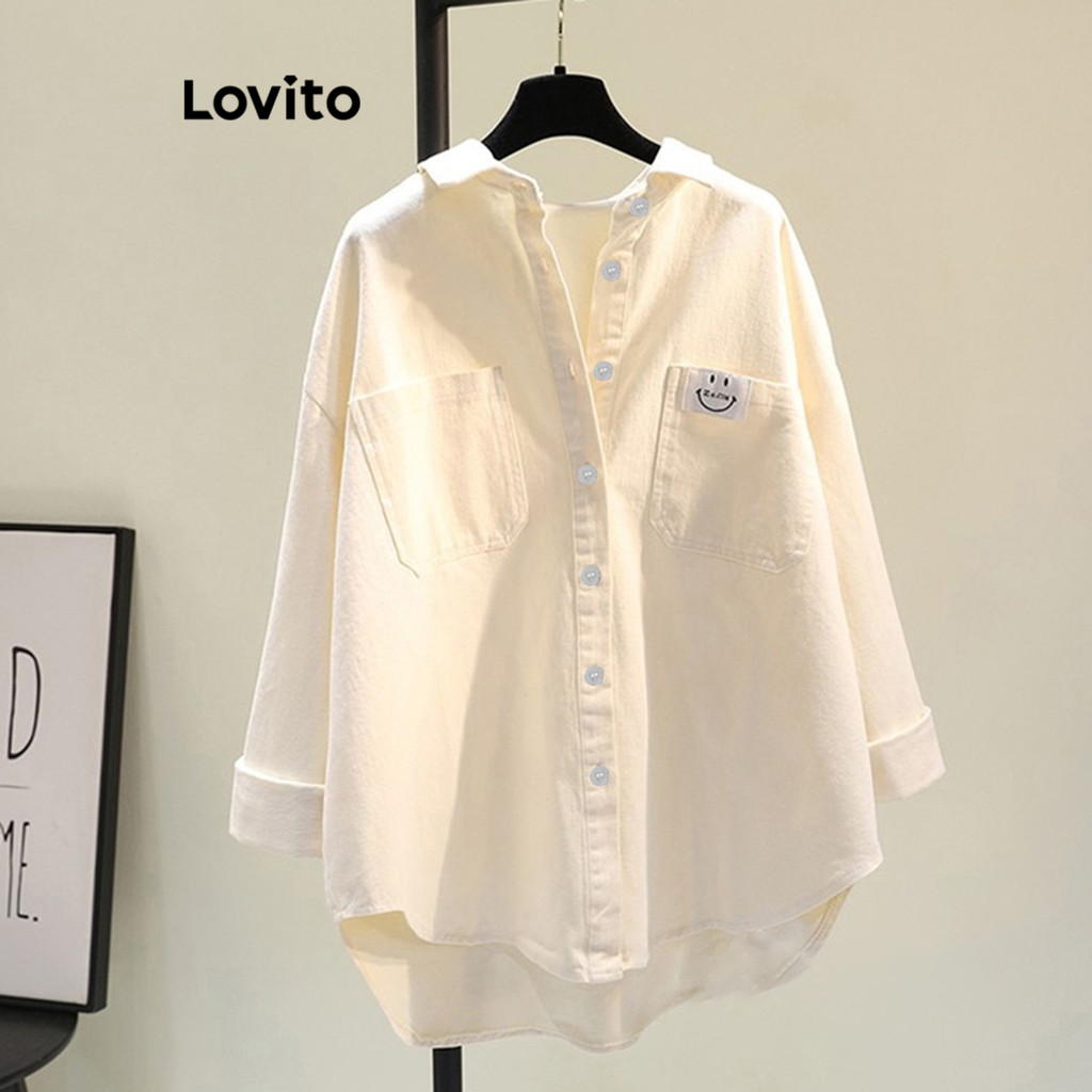 Áo kiểu Lovito có túi trước cài nút màu trơn thường ngày cho nữ LNA29005 (màu trắng/ hồng/ xanh dương)