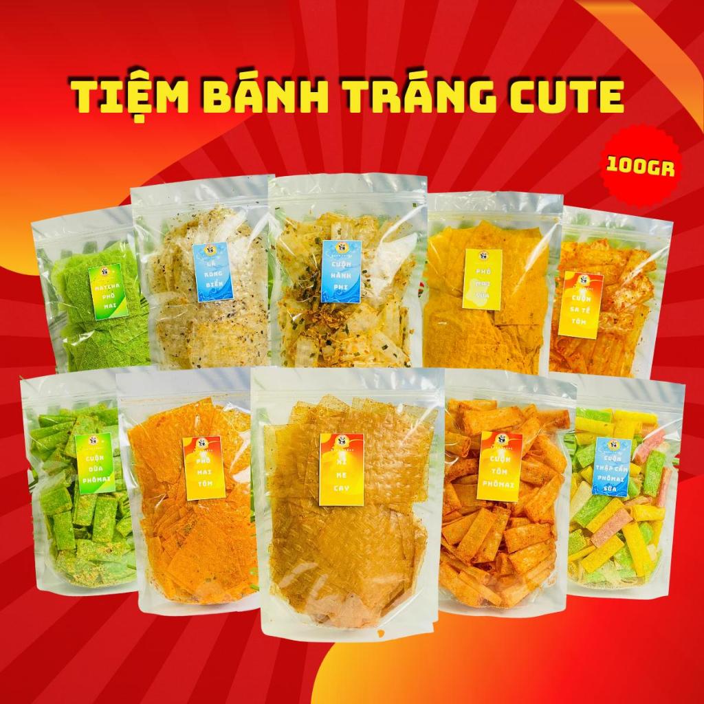 100g Bánh tráng xì ke cay, phô mai, rong biển đủ vị túi zip Snack Ăn Vặt Food, tiệm bánh tráng cute
