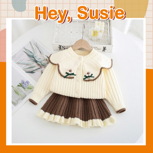 Hey Susie, set of cream-colored wool with brown skirts for girls from 9-21kg S5707