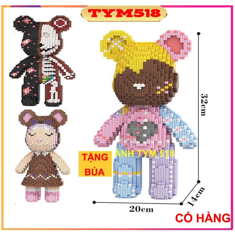 Xếp hình  bearbrick mpin cỡ lớn size to 32cm - 36cm đồ chơi xếp hình nano 3d cho bé chuẩn mẫu