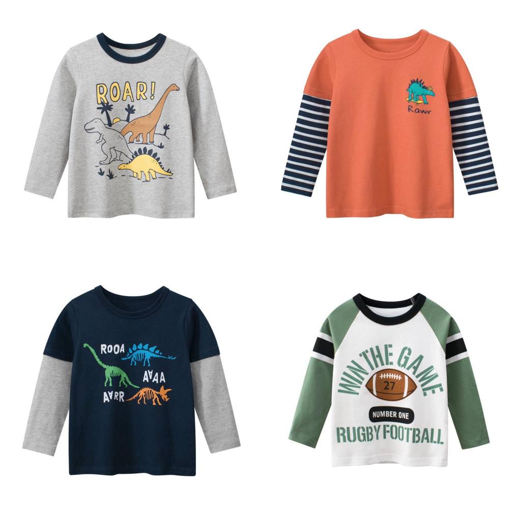 [Baby boy t -shirt] Boy long -sleeved dress, long -sleeved T -shirt for baby printed with liquid frame pattern, cartoon cotton