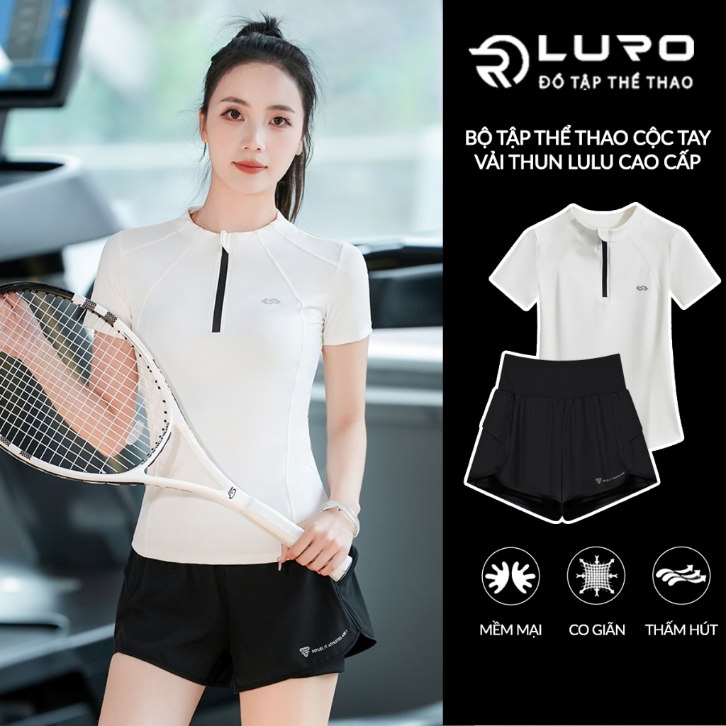 Bộ tập thể thao ngắn [Louro S13], đồ tập gym, pickleball, yoga với áo phối lưới và quần 2 lớp