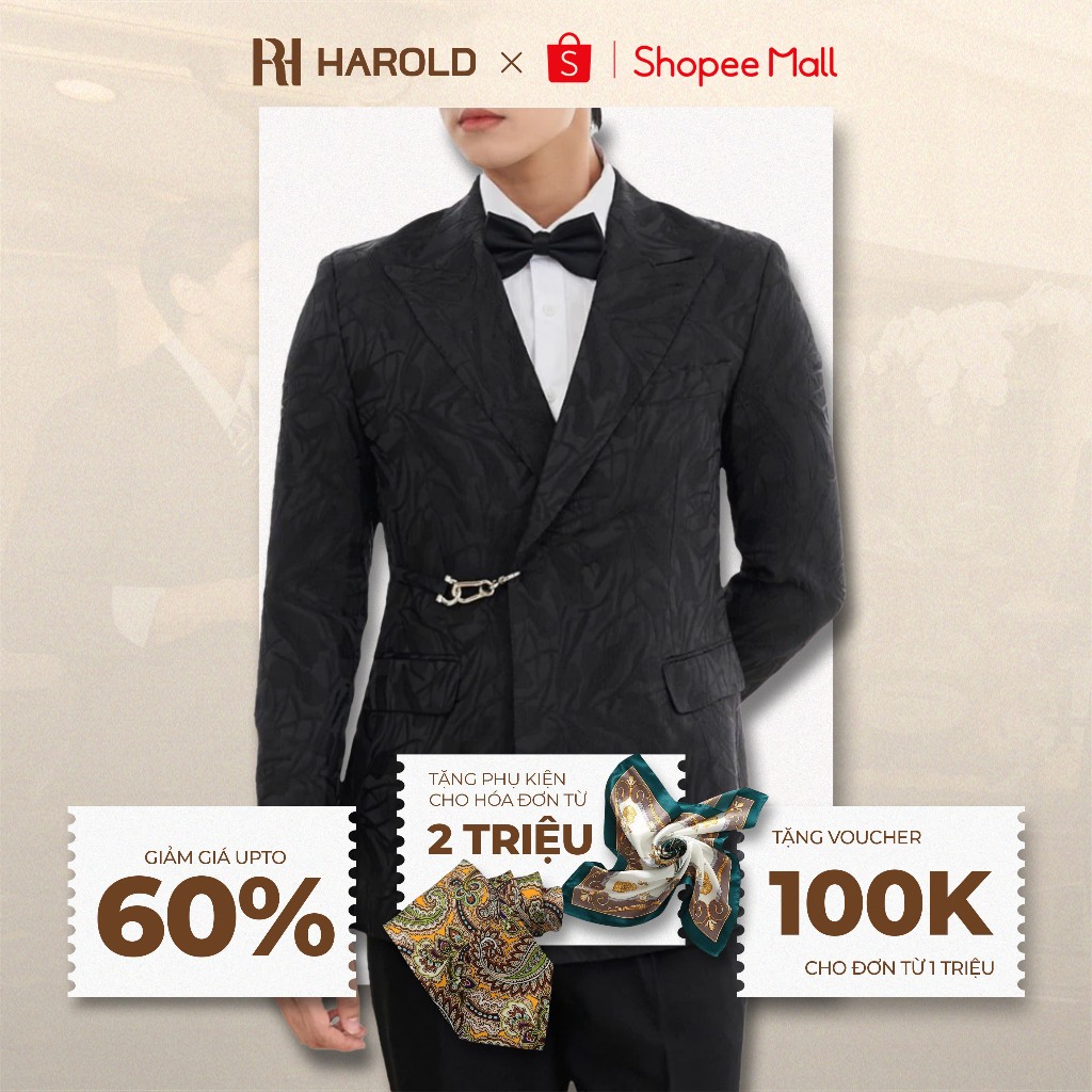 Áo Blazer Nam Cao Cấp Harold Black Floral - Áo Vest Đi Tiệc Chống Nhăn, Không Co Rút, Đứng Form, Độ Bền Cao