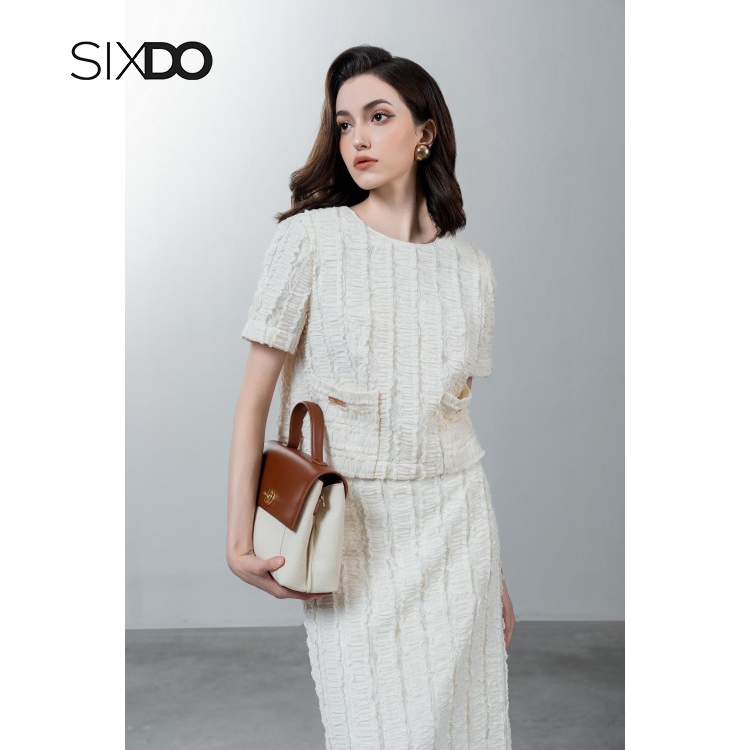 Sixdo short -sleeved short -sleeved shirt (Cream Short Sleeves Lace Top)