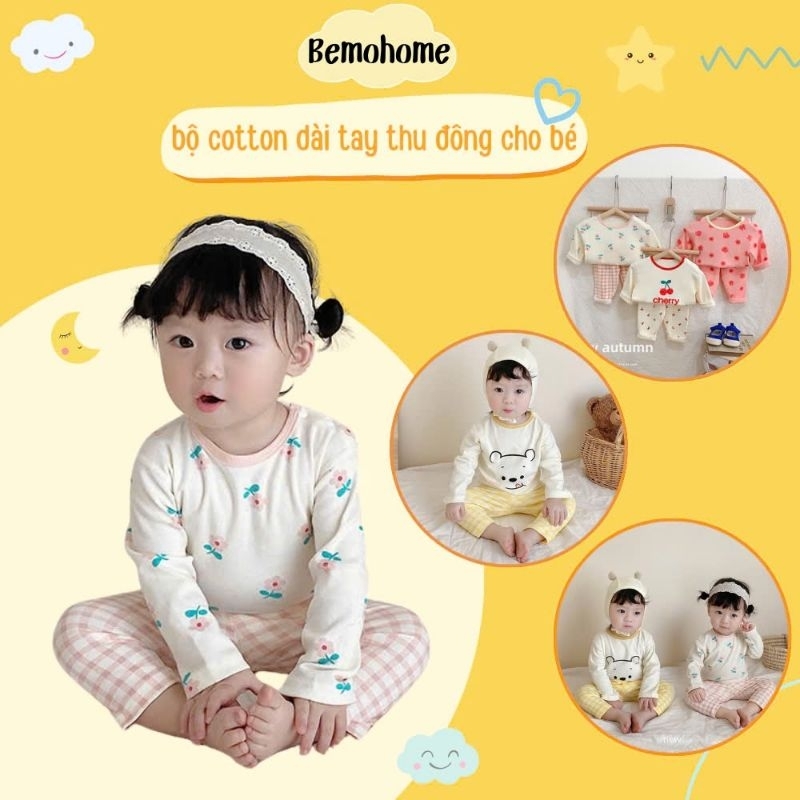 [MỚI 2024] Bộ Quần Áo Thu Đông Dài Tay Bemohome Chất Cotton Mềm Mại, Co Giãn Cho Bé Gái Bé Trai Từ 7-19kg