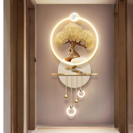 Tranh Tráng Gương Cây Kim Tiền Tài Lộc Có Gắn Đèn Led Hiện Đại T130