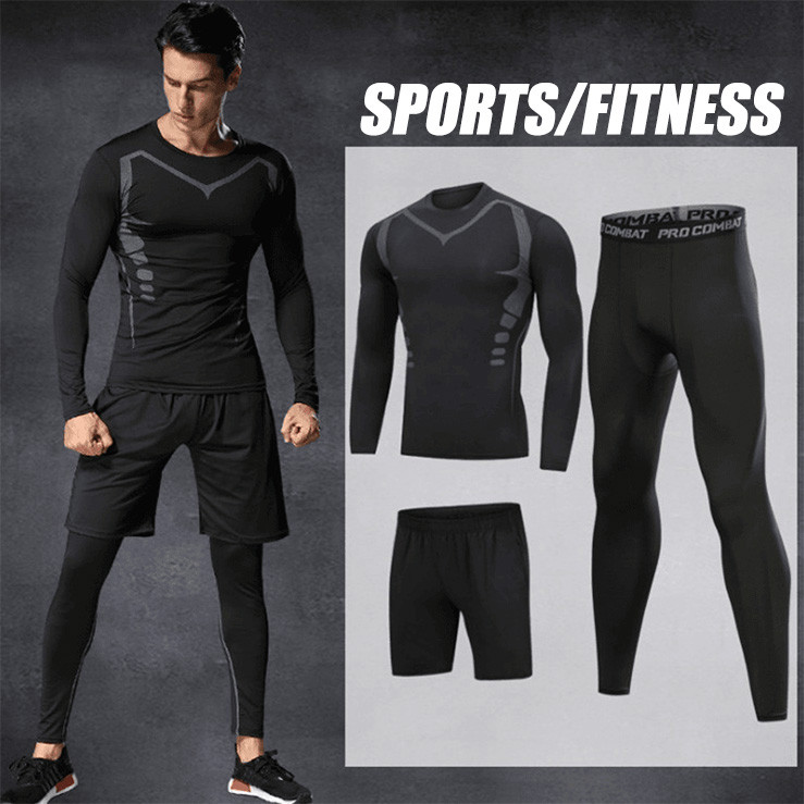 Men's sports clothing three quality sports clothes compressed long -sleeved shirts & pants jogging basketball t -shirts for men