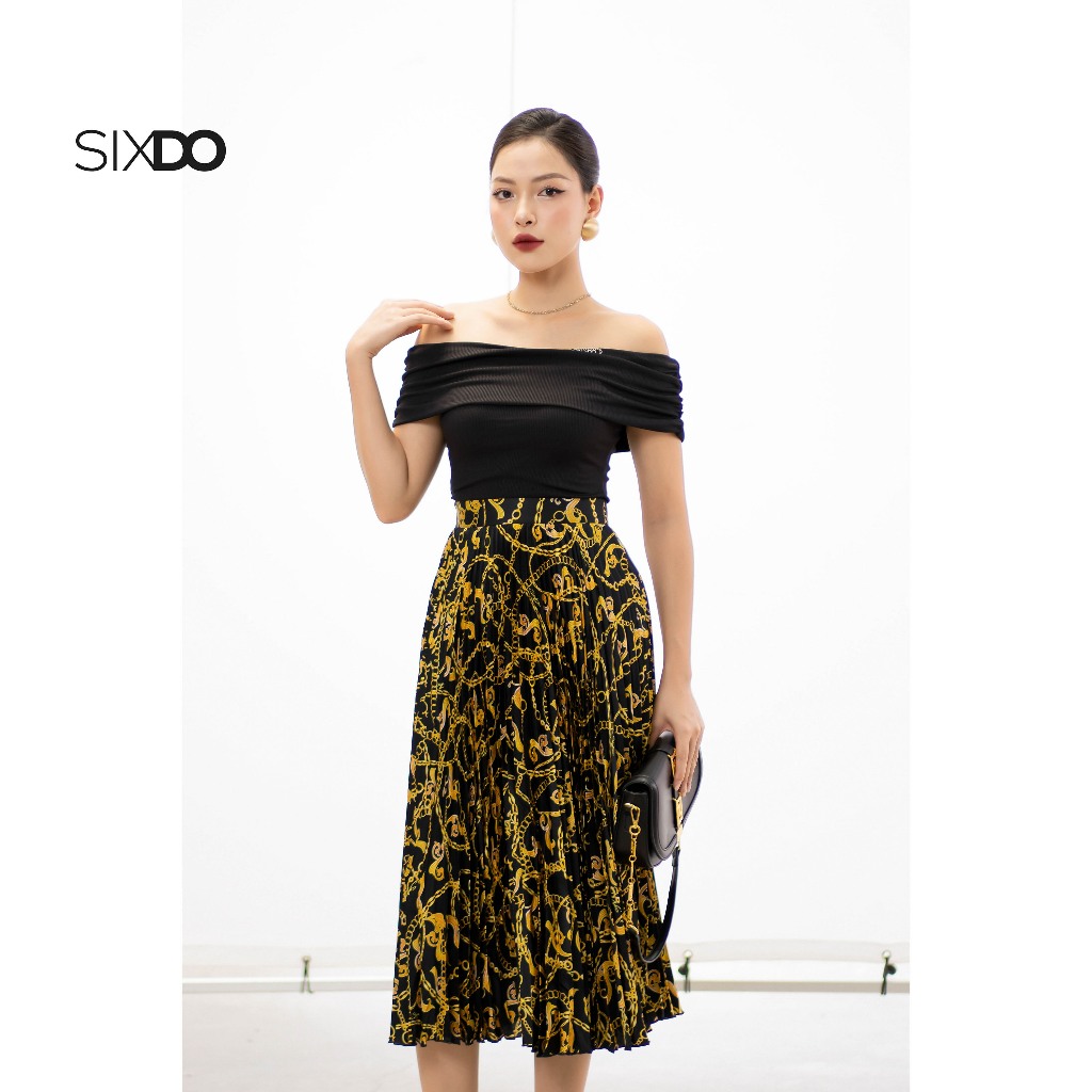 Sixdo pattern skirt (Black Baroque Print Pleated Midi Silk Skirt)