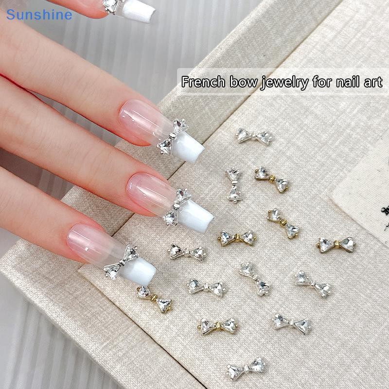 Sun 10 Chiếc Siêu Sáng Bóng Zircon Thiết Kế Móng Tay Quyến Rũ 12x5mm Bowtie Hình Vàng / Bạc Flatback Phụ Kiện Móng Tay Sparkle 3D Nail Supplies VN
