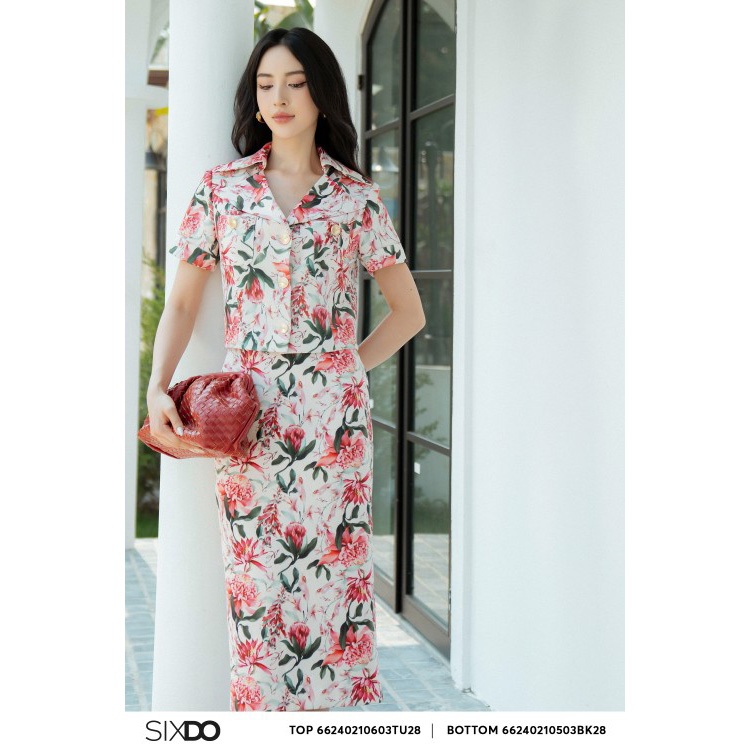 Short -shaped vest with Sixdo floral motifs (Salmon Floral Tuysi Vest)