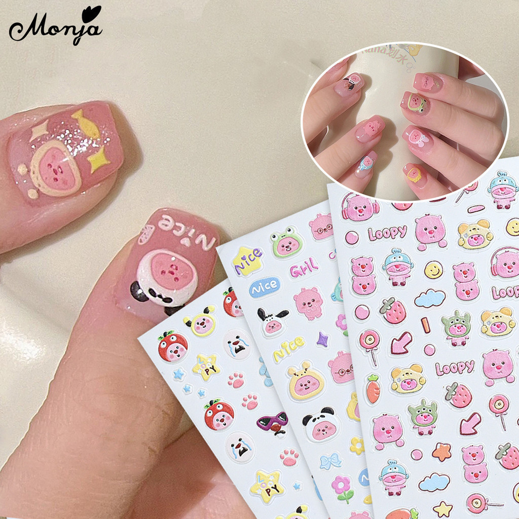 Monja 3D embossed nail arts Cute bear -cute bear -strawberry patches to reduce self -stick decal