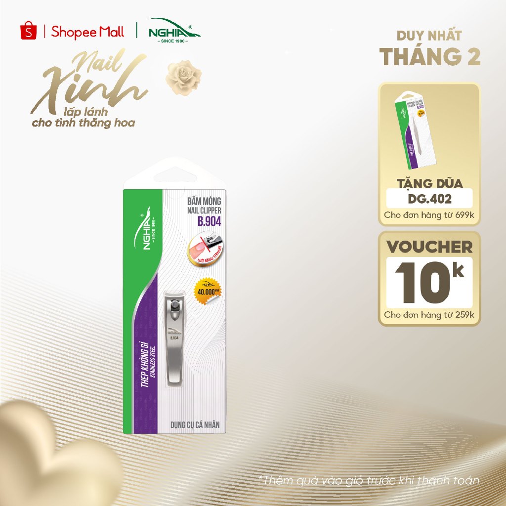 Bấm Móng Tay Chân Thép Không Gỉ KỀM NGHĨA B.904 - Lưỡi Cong (Loại Nhỏ)