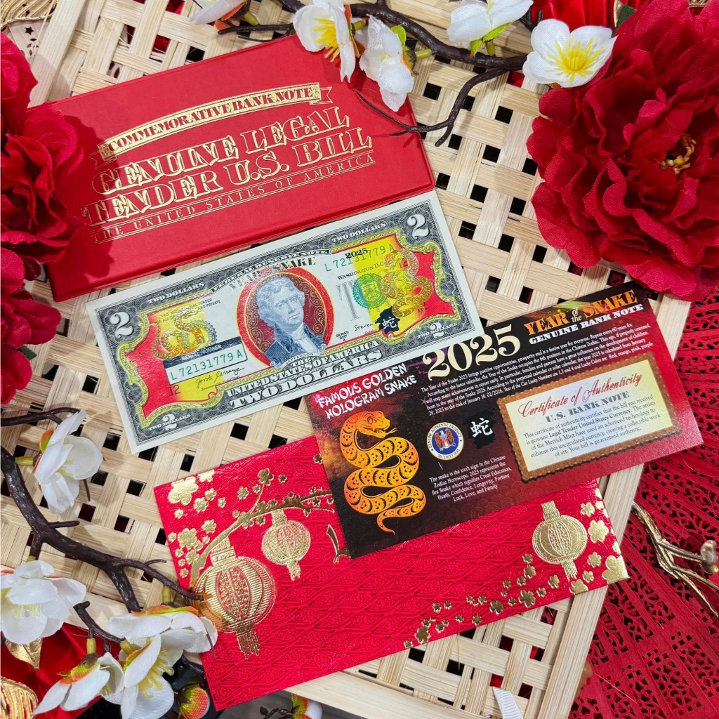 2 USD Mạ Vàng Con Rắn 2025 - Tờ 2 Đô Tuổi Rắn - Lì Xì Tết 2025
