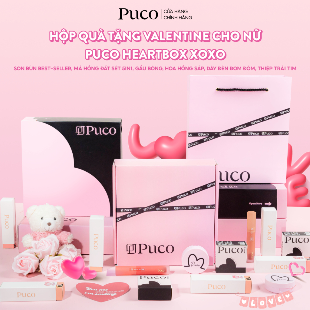 Valentine gift box for women Puco Hartbox XOXO, Gift Set of lover with gift bags, teddy bears, wax and lights