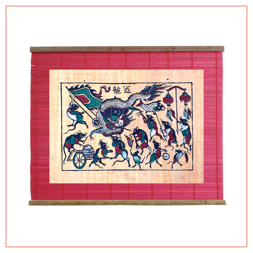 Tranh dân gian Đông Hồ Chuột rước rồng (Chuột rước đèn) - Dong Ho folk woodcut painting