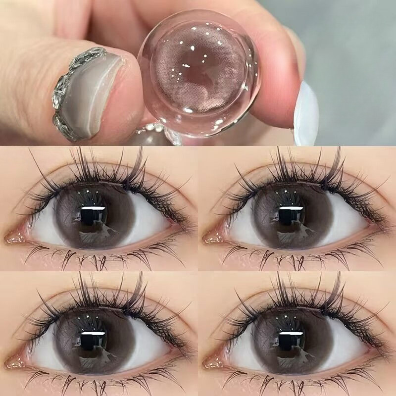Set 2 Kính Áp Tròng Màu Đen contact lenses 0 ~ -6.00 black len 14.2mm lens cận lens nâu bean black 43