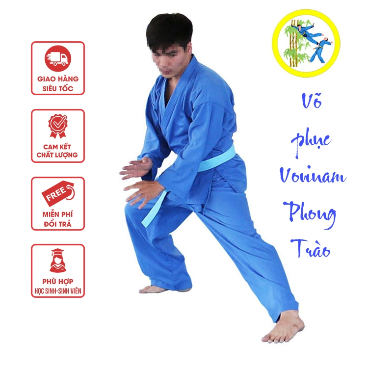 Vovinam martial arts movement, Vovinam clothes with blue belts, martial arts for students - students and beginners