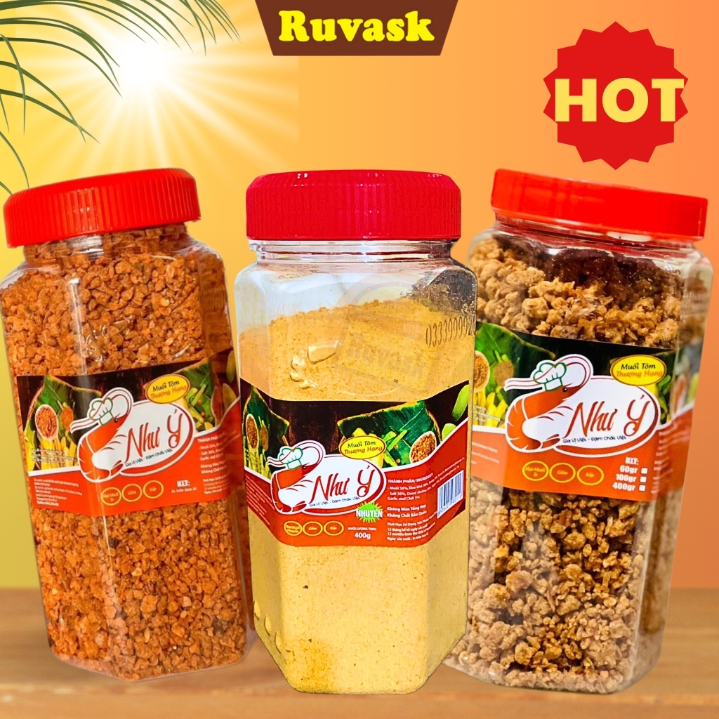 Muối Tôm Như Ý Thượng Hạng Hạt To/Vừa/Muối Nhuyễn CHÍNH HÃNG Hủ 400g - Muối Như Ý Nguyên Con Tôm Khô - Muối Tôm Ruvask
