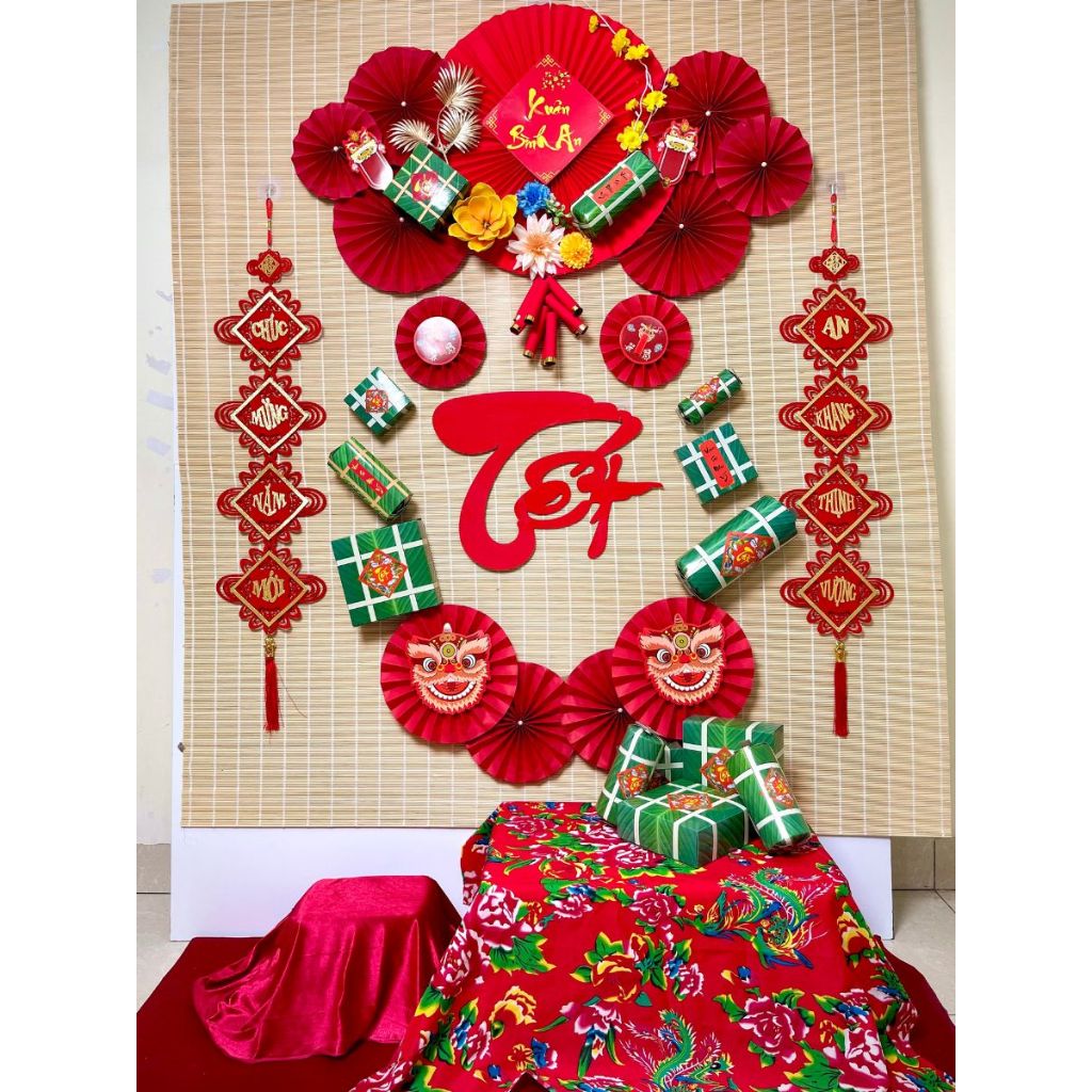 Set Trang Trí Tết 2025 Bộ Decor Trang Trí Tết, Mành Treo Trang Trí (KHÔNG KÈM MÀNH TRE NỀN)