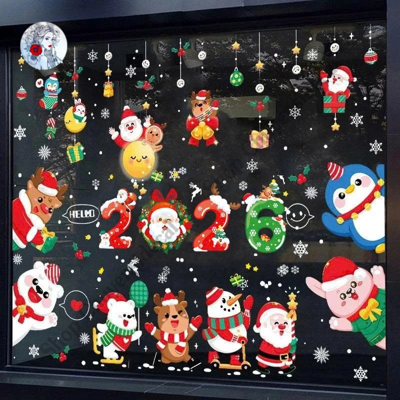 Decorative Decal Christmas Theme 2026 Special Many Patterns - Static Glass Stickers