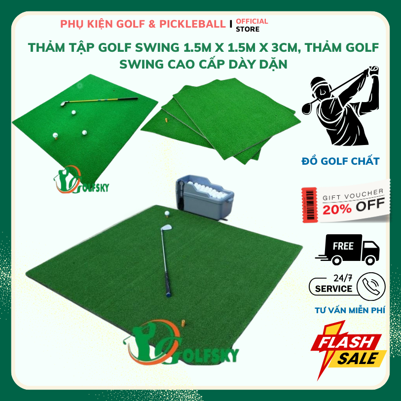 (With 2 tee and balls) Golf Swing Golf Swing carpet - size 1.5m x 1.5m x 3cm