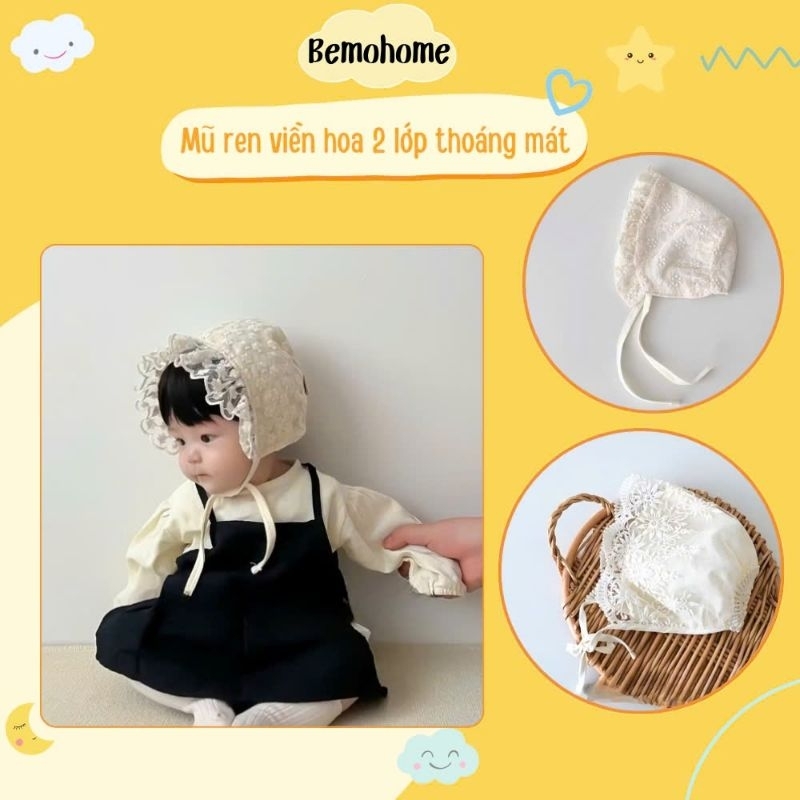 Lace hat with 2 -layer flower with stylish wiring for babies