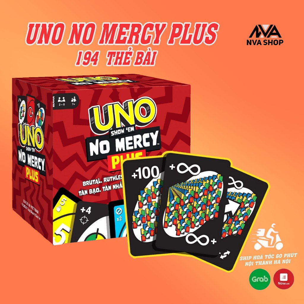 UNO NOMERCY cuộc chơi nâng cấp,UNO +100 luật chơi khắc nghiệt, trò chơi thẻ bài UNO 194 lá