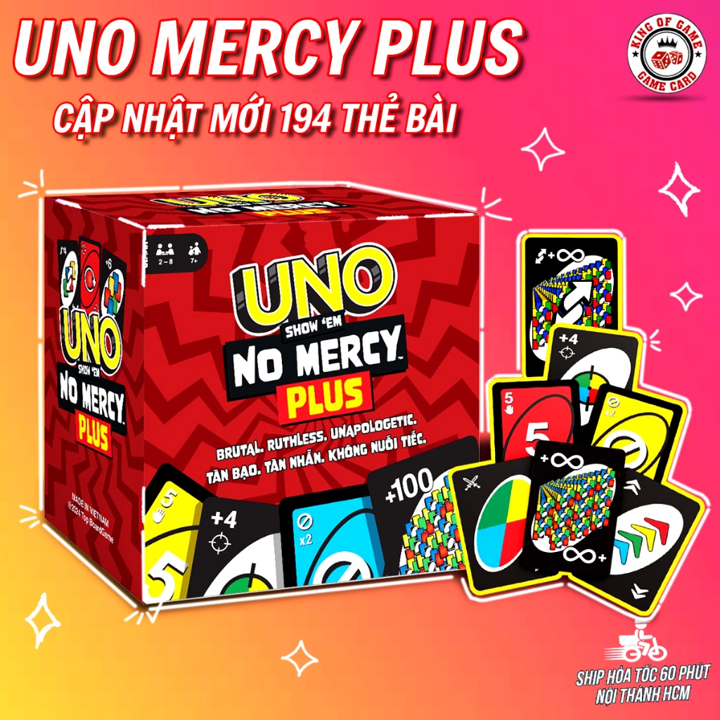UNO NOMERCY cuộc chơi nâng cấp,UNO +10 luật chơi khắc nghiệt, trò chơi thẻ bài UNO 165 thẻ bài