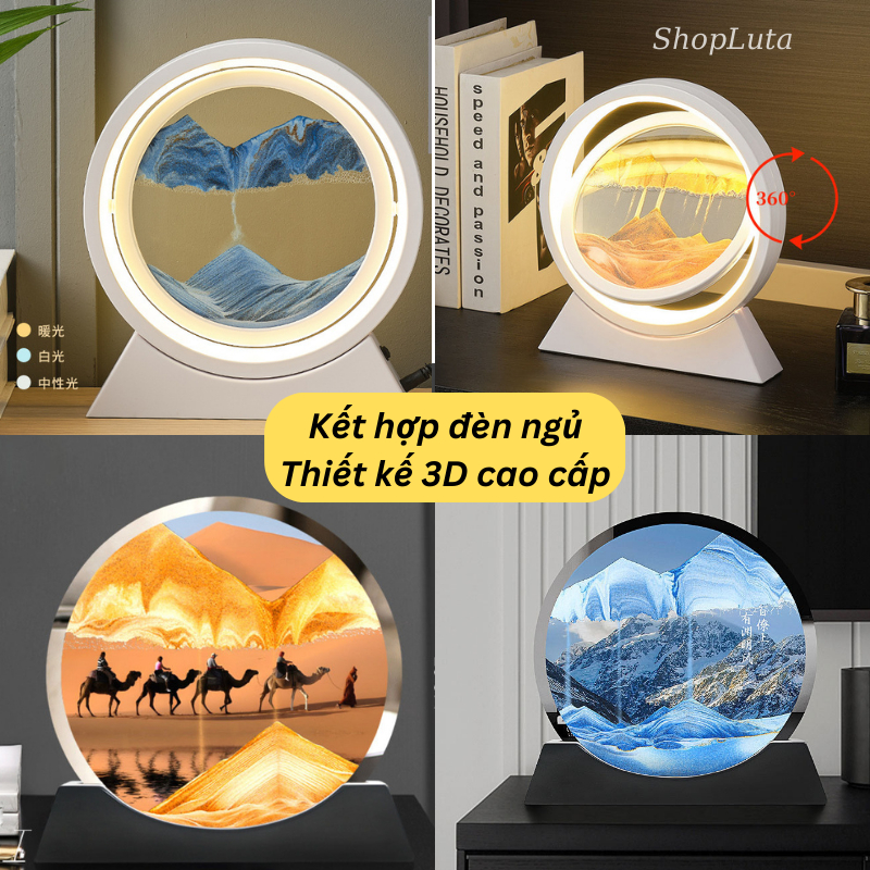 Tranh Cát Chảy Chuyển Động 3D, Đồng Hồ Cát Decor Trang Trí Nhà Cửa, Đèn LED Ngủ