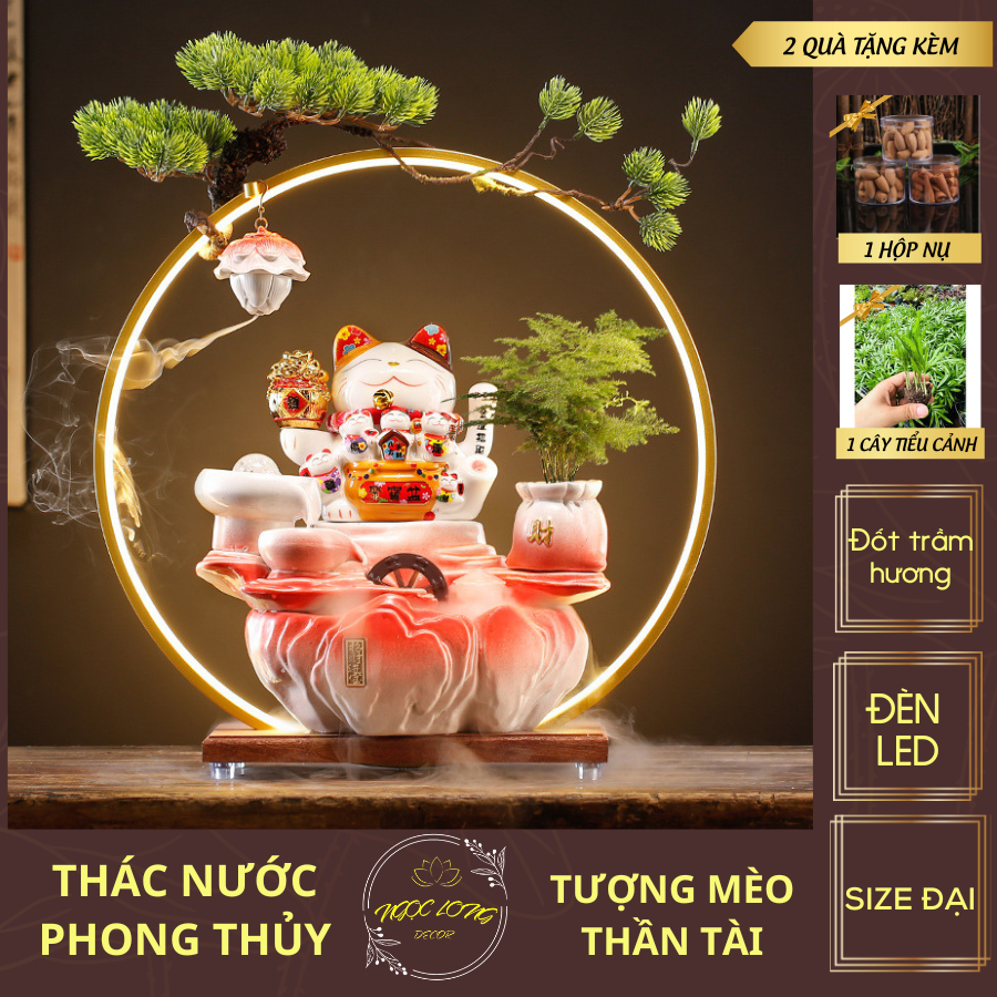 Feng shui water waterfall with high -class led shelves, fortune, decor of living room, gift of Tet 2025