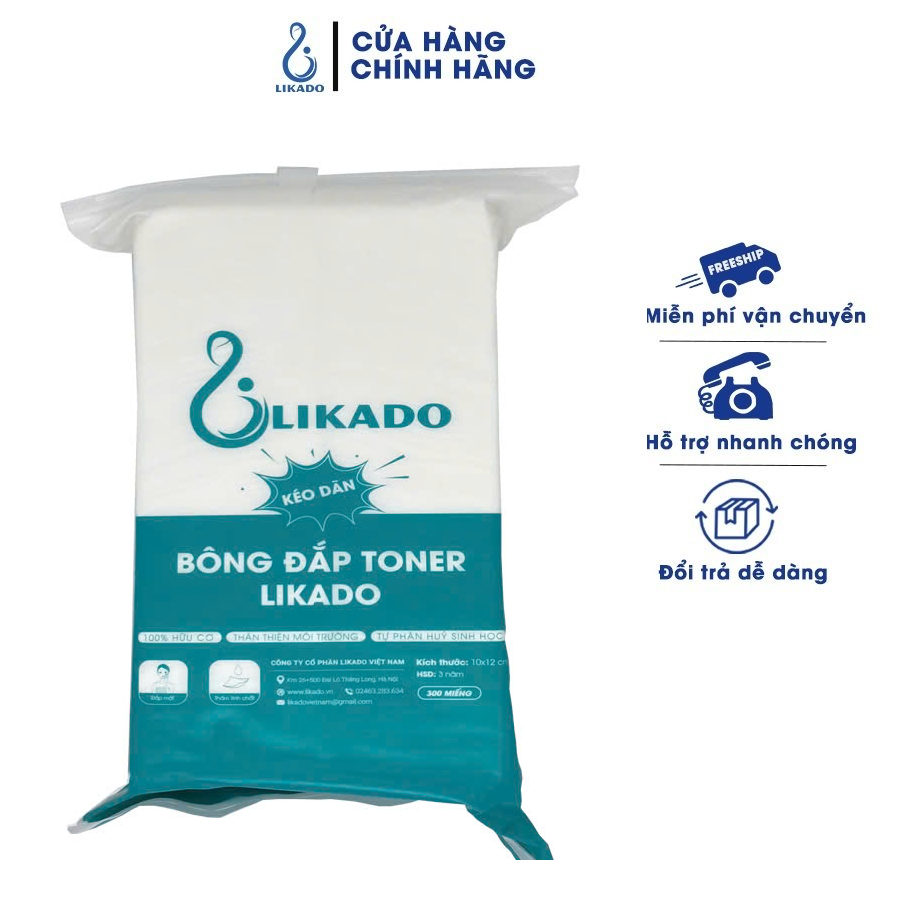 Bông đắp toner lotion mask kéo dãn Likado túi 300 miếng cotton mềm (1 túi)