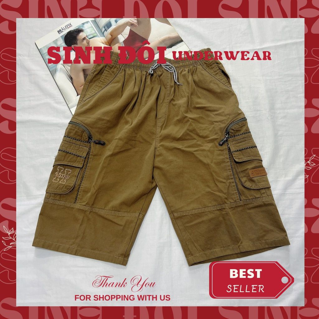Middle-aged men's khaki shorts with box and elastic waistband, type 1, thick, big size, 95kg, soft and smooth