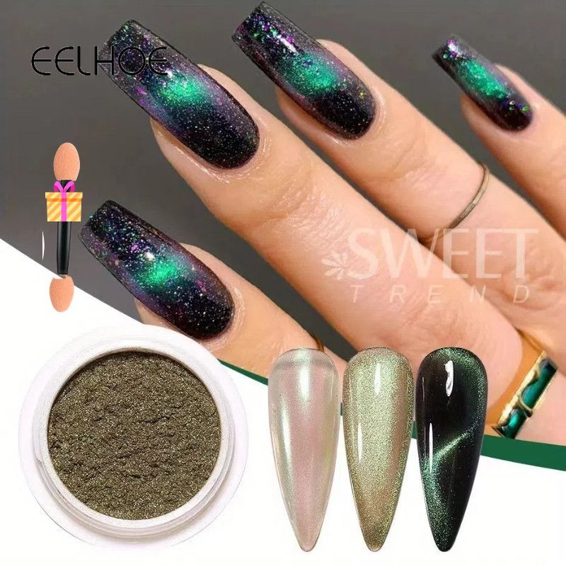EELHOE Nail Art Crystal Sand Cat Eye Powder Autumn And Winter Pearlescent Magic Mirror Powder Trang trí móng tay Công cụ làm móng cho tiệm làm móng