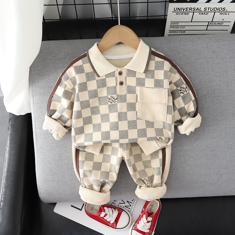 Autumn Fall Fashion Children's clothes Cotton girls plaid 2 pieces / baby baby baby baby clothes outfit 0-5 years old