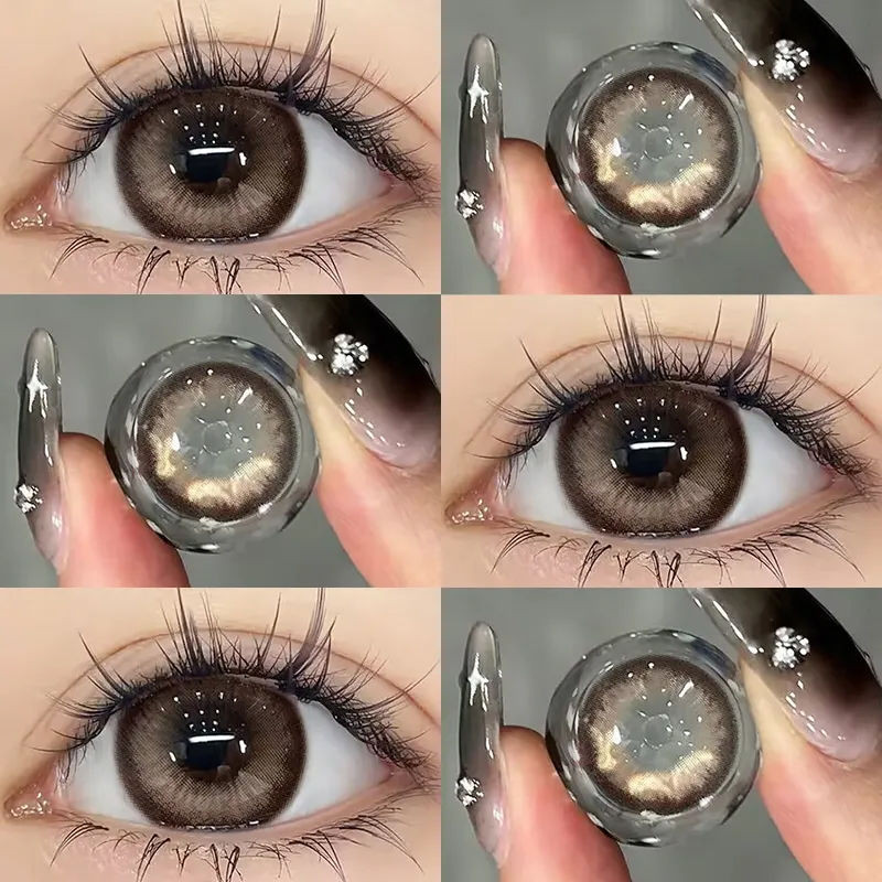 Set 2 Kính Áp Tròng Màu Đen contact lenses 0 ~ -8.00 black len 14.0mm lens cận lens nâu bean black WSDK